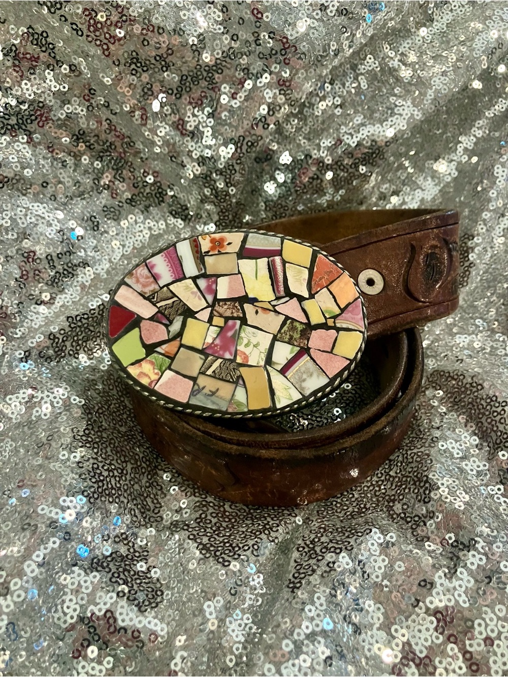 Just Reality Mosaic Oval Buckle with Tooled Belt